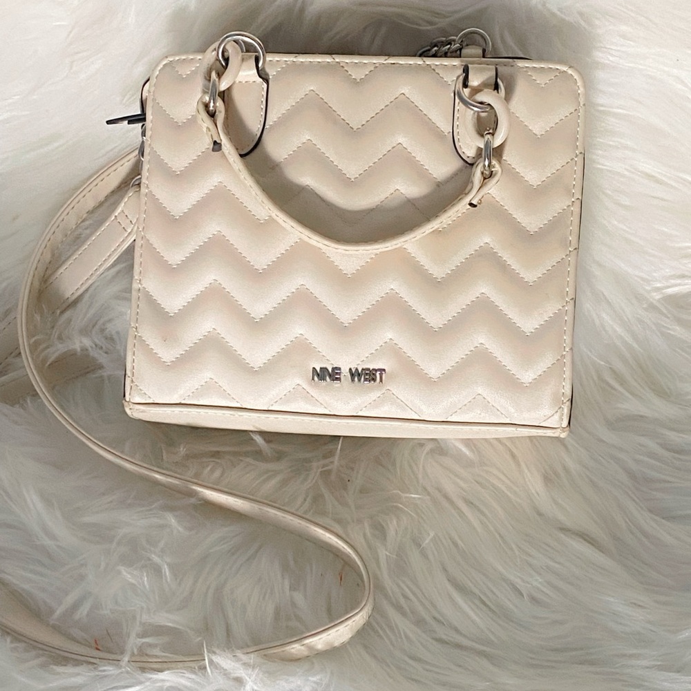 Nine West Small Mini Leather Handbag Crossbody Bag Cream Color Summer Style